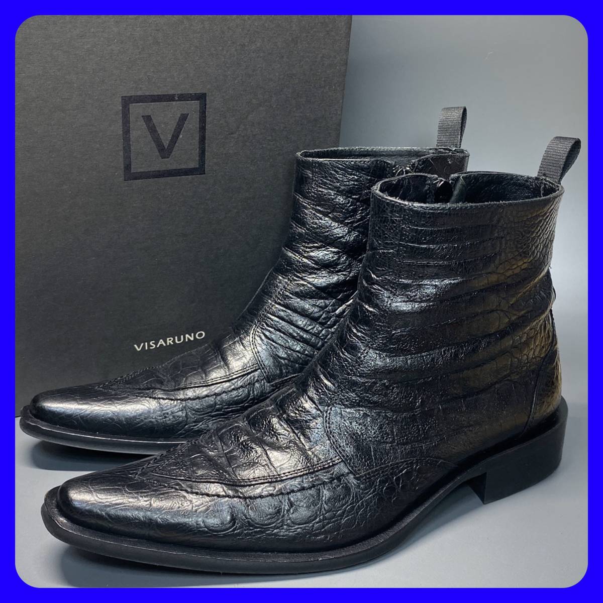 即決○VISARUNO LACAL 24.5cm メンズ 黒 ブラック チャッカブーツ 