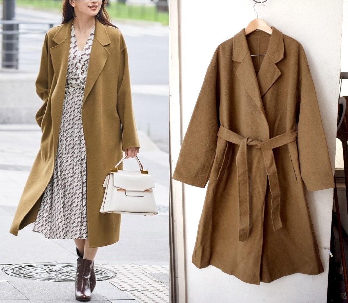 ☆2019年 ROPE/ロペ *カシミヤ混 リバー仕立てラップコート/size:38