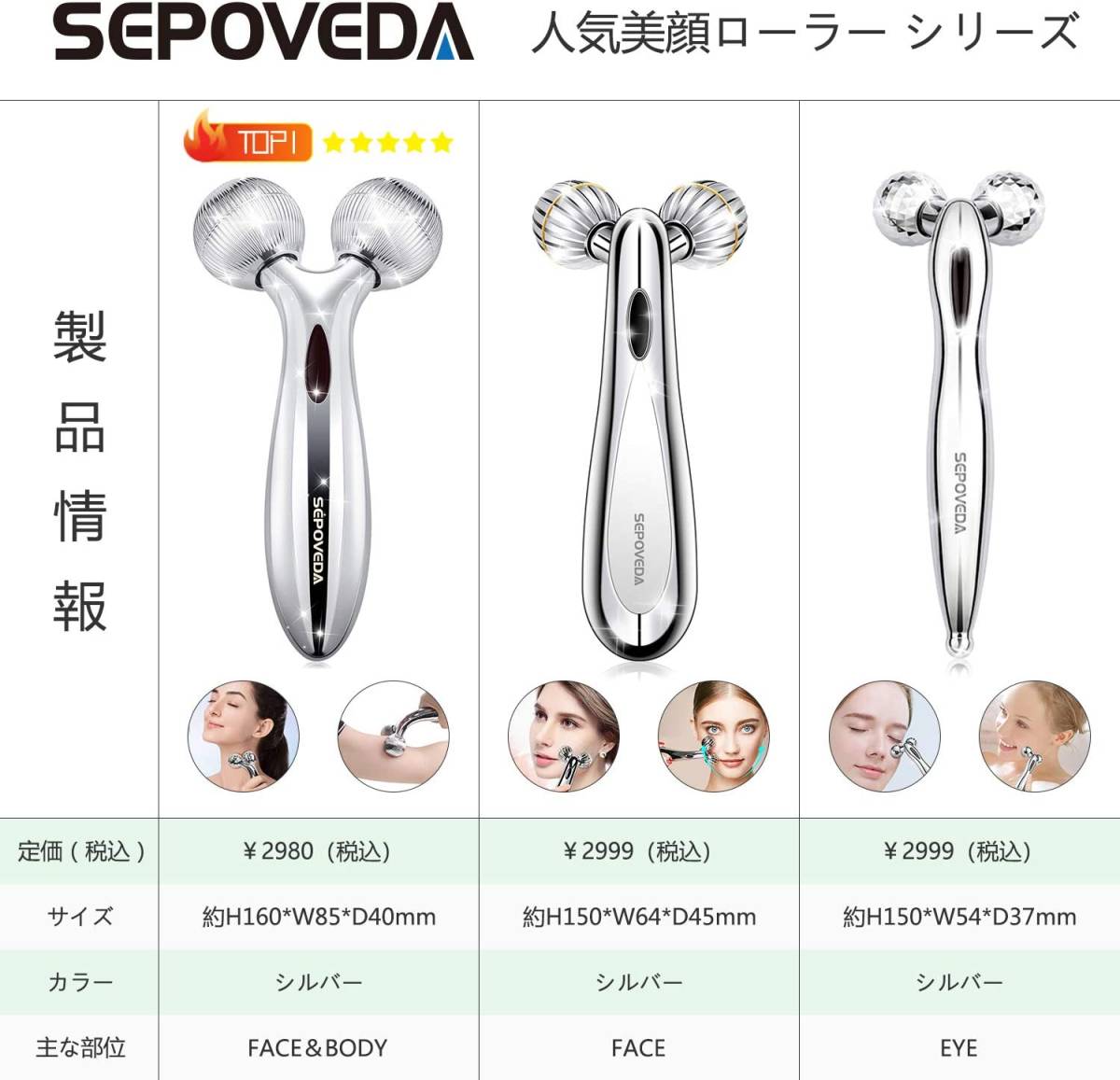 新品未開封 SEPOVEDA 美顔ローラー 小顔ローラー 美容ローラー マッサージローラー 美肌 むくみ防止小顔脂肪セルライトを解消 フェイス＆_4