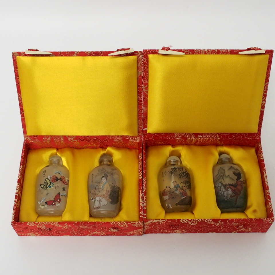 人物画　鼻煙壺　香水瓶 中国 鼻煙壺 鼻煙壷 香水瓶 山水画 内絵 蝶 童 馬 4点 f002 2021 2026