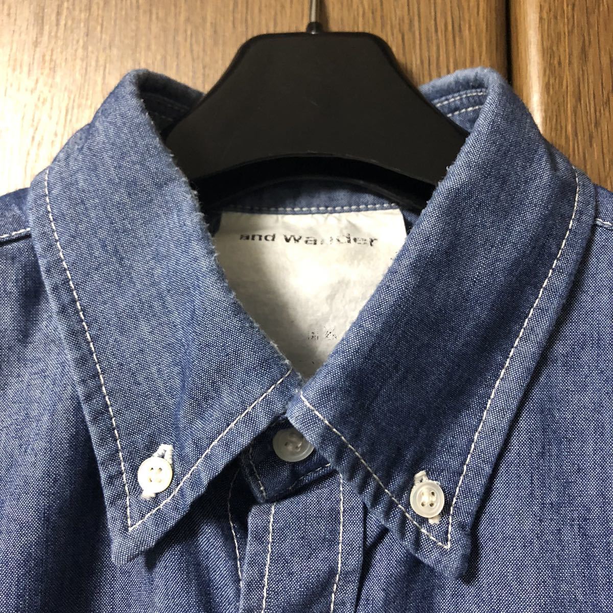 ☆and wander dungaree short sleeve shirt ブルー 4 アンドワンダー 