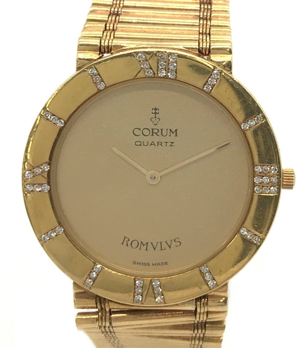 正規品，人気 稼働品 CORUM コルム 腕時計 メンズ クォーツ QZ 750 K18 YG ロムルス ROMLVS 金無垢 ダイヤモンド 64.7g(コルム)｜売買されたオークション情報、yahooの商品情報をアーカイブ公開 - オークファン コルム