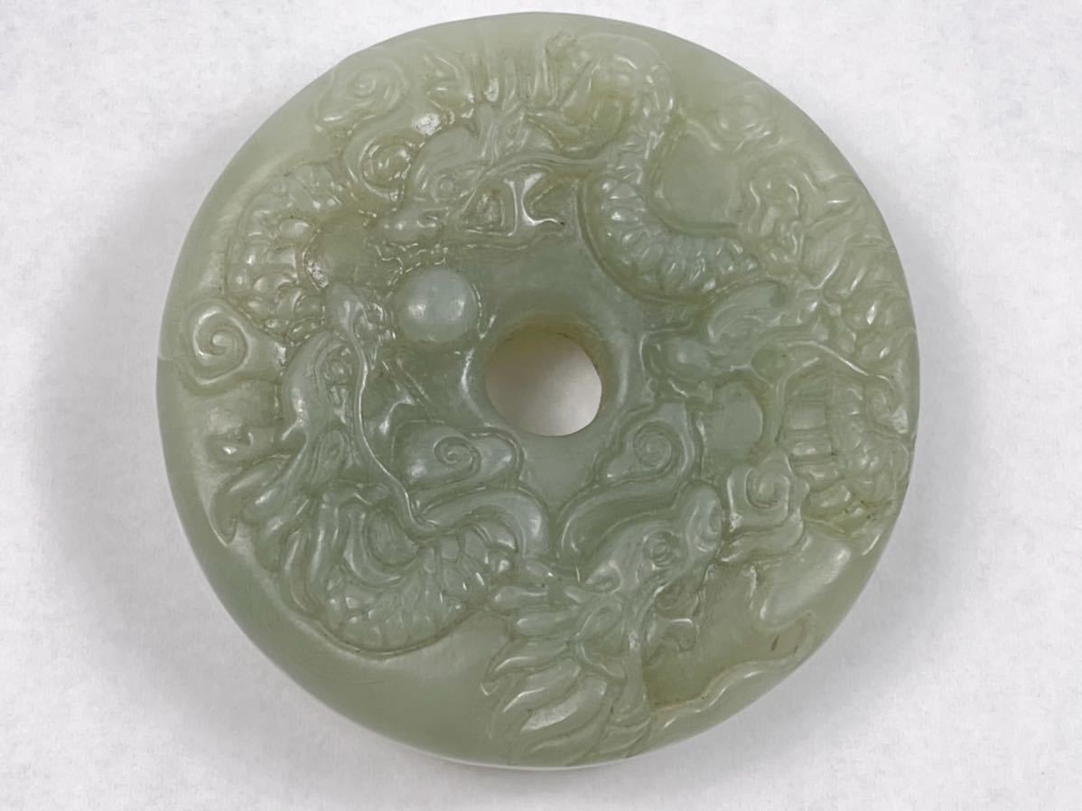 朝】中国古玩 古美術 和田玉 青白玉 彫刻細工 龍 根付 飾物 古董 時代