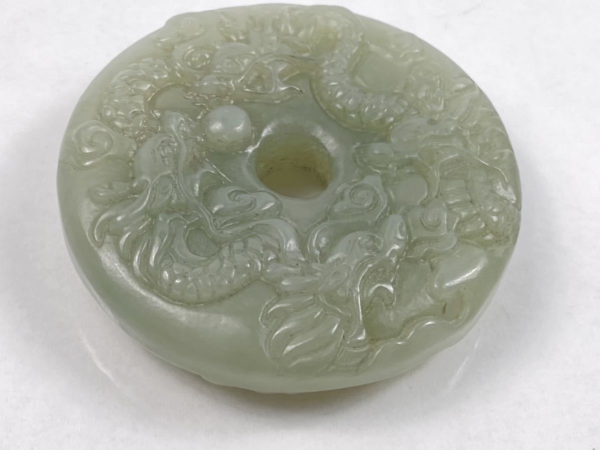 朝】中国古玩 古美術 和田玉 青白玉 彫刻細工 龍 根付 飾物 古董 時代