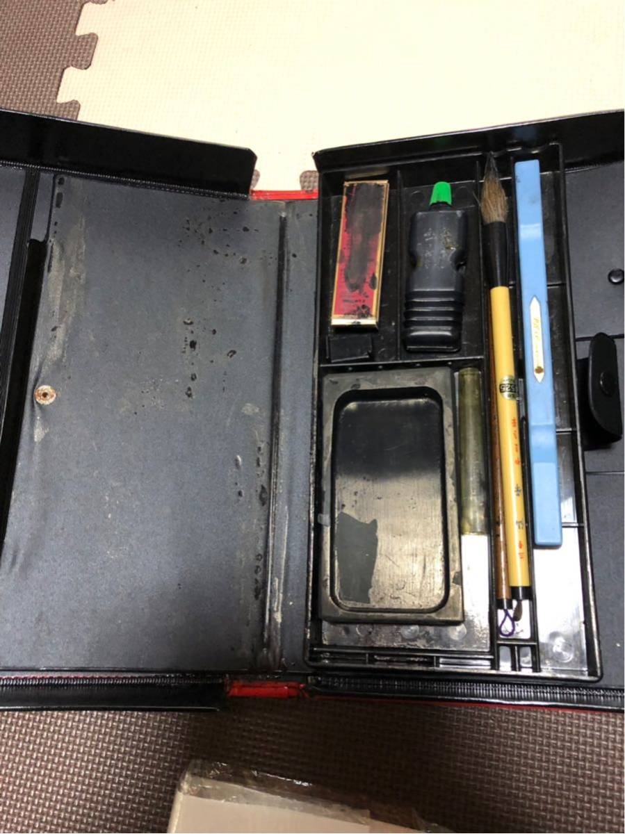 赤色習字道具筆ケース文鎮などセット_3