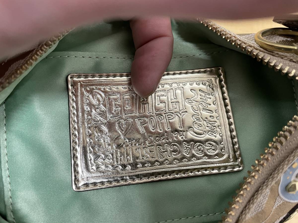 美品コーチポピーCOACH POPPYシグネチャーアクセサリーポーチ☆B2081 