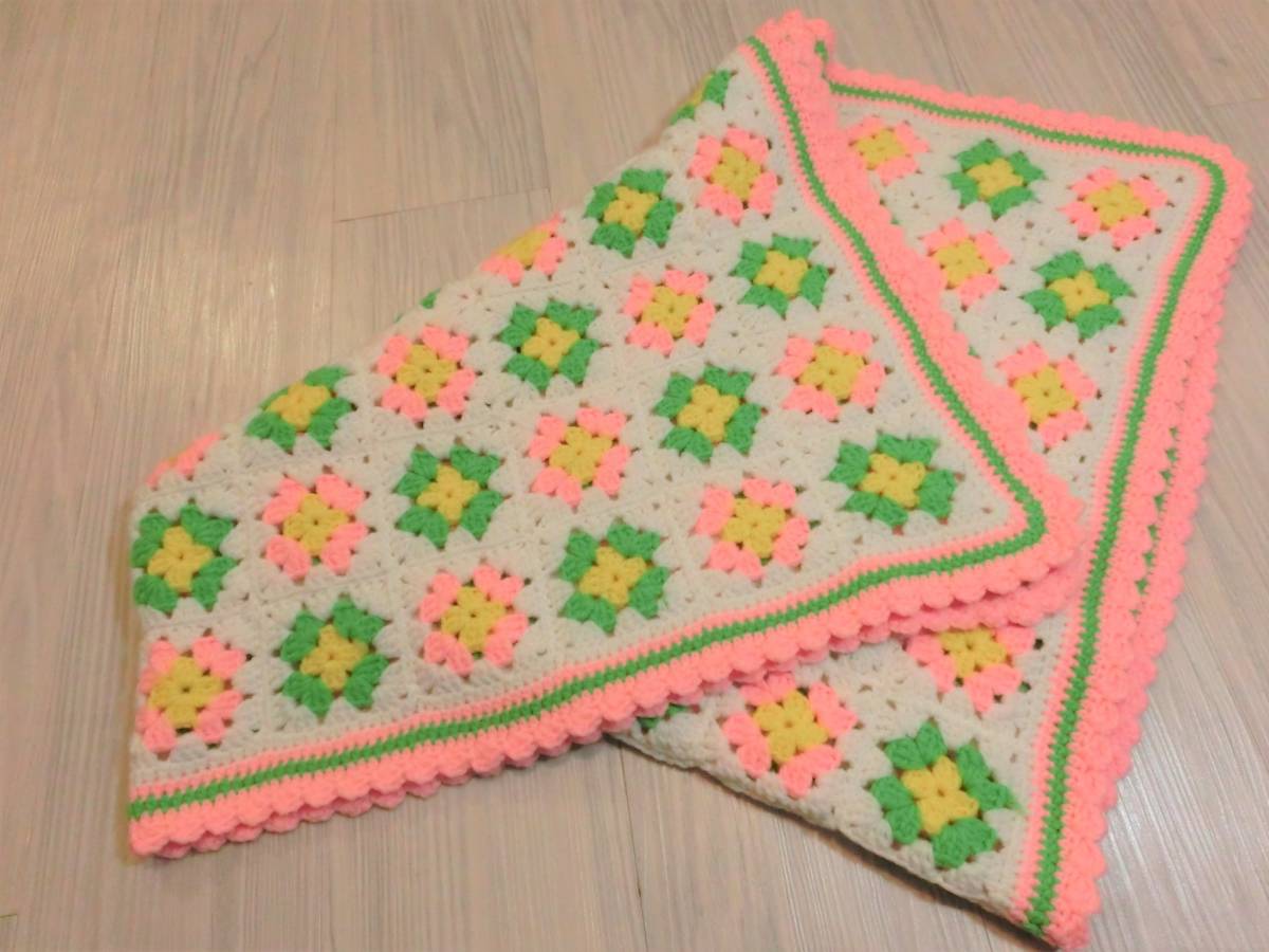 USA ビンテージ ハンドメイド ベビー アフガン ニット 編み グラニー 