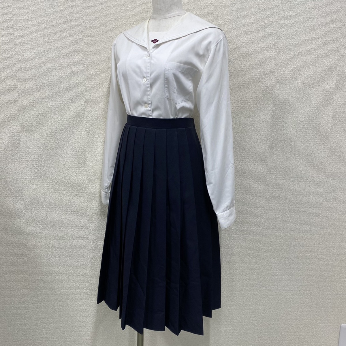 (G)S652 (中古) 群馬県 共愛学園高校 セーラーブラウス スカート 2点セット /希少/L/W72/丈63/AKIRAONOZUKA/制服/夏服/冬服/中学校/学生服