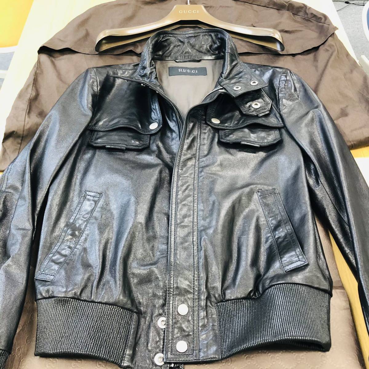 グッチ GUCCI 牛革 レザー ブルゾン ライダース ジャケット コート 48 