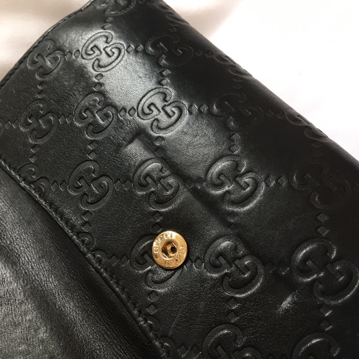 GUCCI グッチ 長財布 二つ折り GG シマ 総柄 レザー 黒 ブラック 