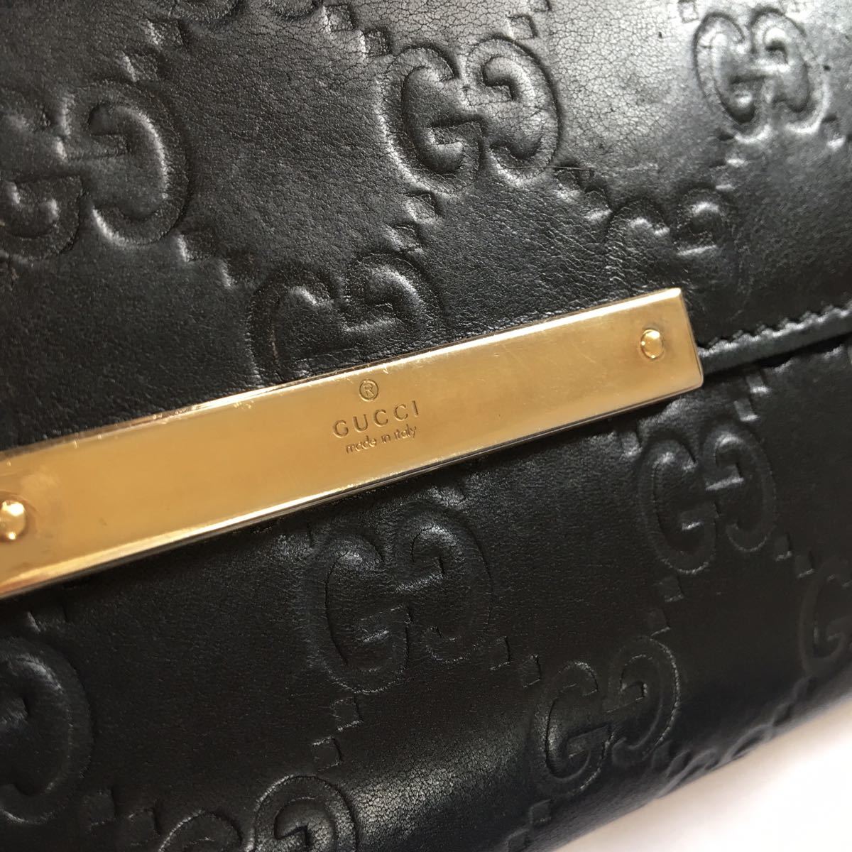 GUCCI グッチ 長財布 二つ折り GG シマ 総柄 レザー 黒 ブラック 