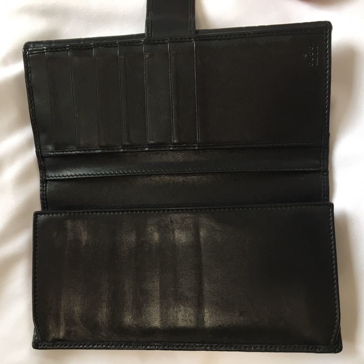 GUCCI グッチ 長財布 二つ折り GG シマ 総柄 レザー 黒 ブラック 