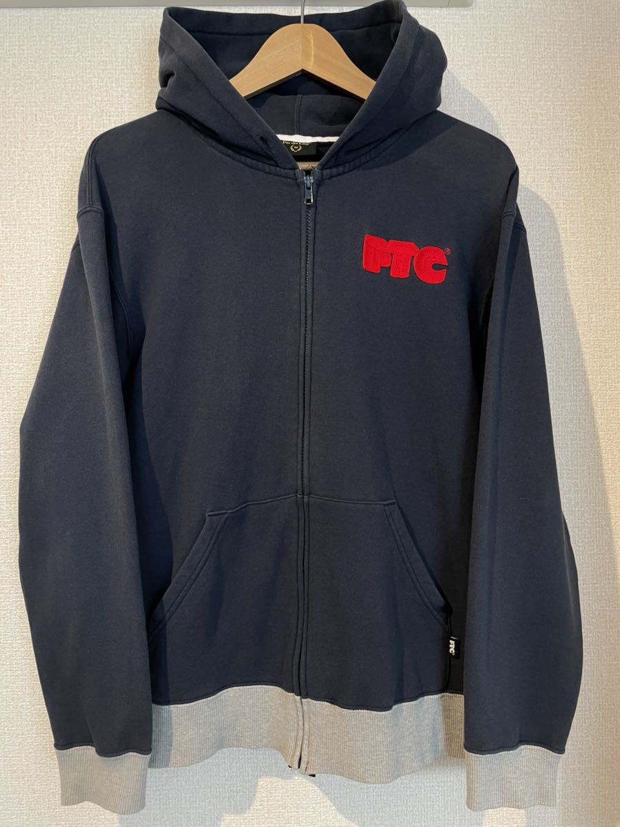 FTC ジップアップパーカー フーディ フーデッドパーカー ネイビー グレー M スケーター スケボー sk8