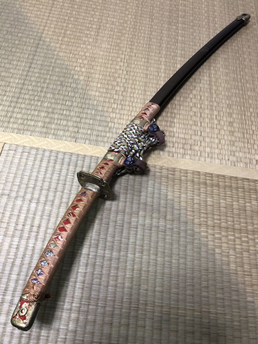 模造刀大小２本セット 茶柄 三つ葉葵透し丸鍔 茶木肌鞘 模造刀 居合刀 華やかな陣太刀 ※三つ葉葵紋入り鞘 徳川家康拵え 模造刀