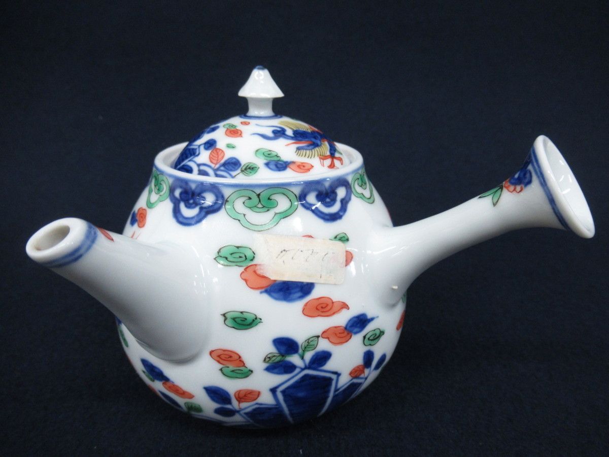 昭阿弥 龍鳳図 急須 共箱付き K7772 平安 高野昭阿弥「染付色絵 龍鳳凰の図 横手急須」銘あり 茶道具