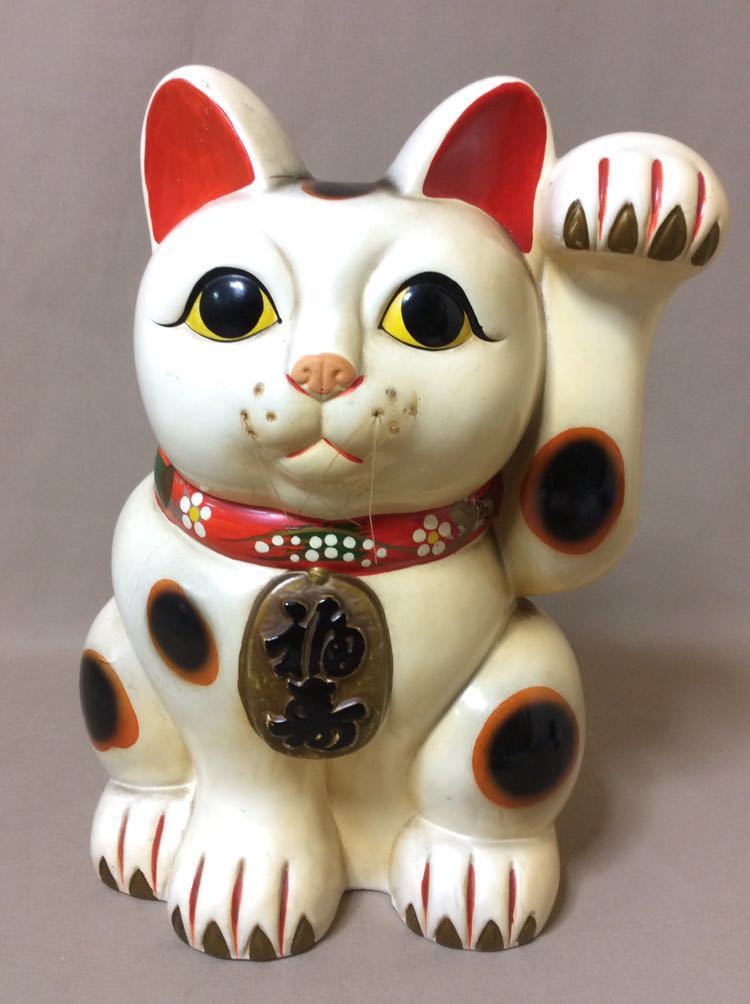 QE4441/招き猫 貯金箱 商売繁盛 縁起物 左手 高さ 約34㎝ 招き猫