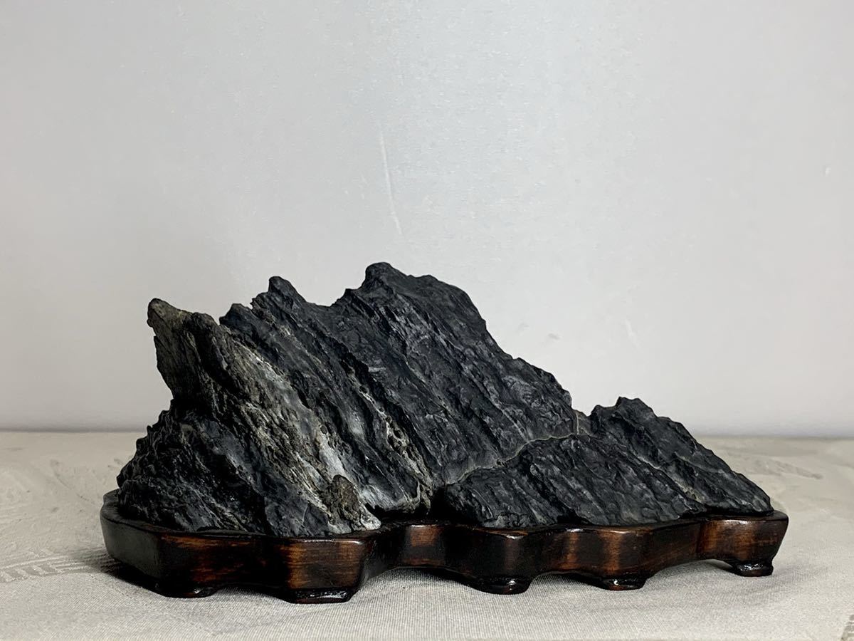 水石 盆石 鑑賞石 自然石 天然石 赤石 鞍馬産 洛舎水石 箱+台座