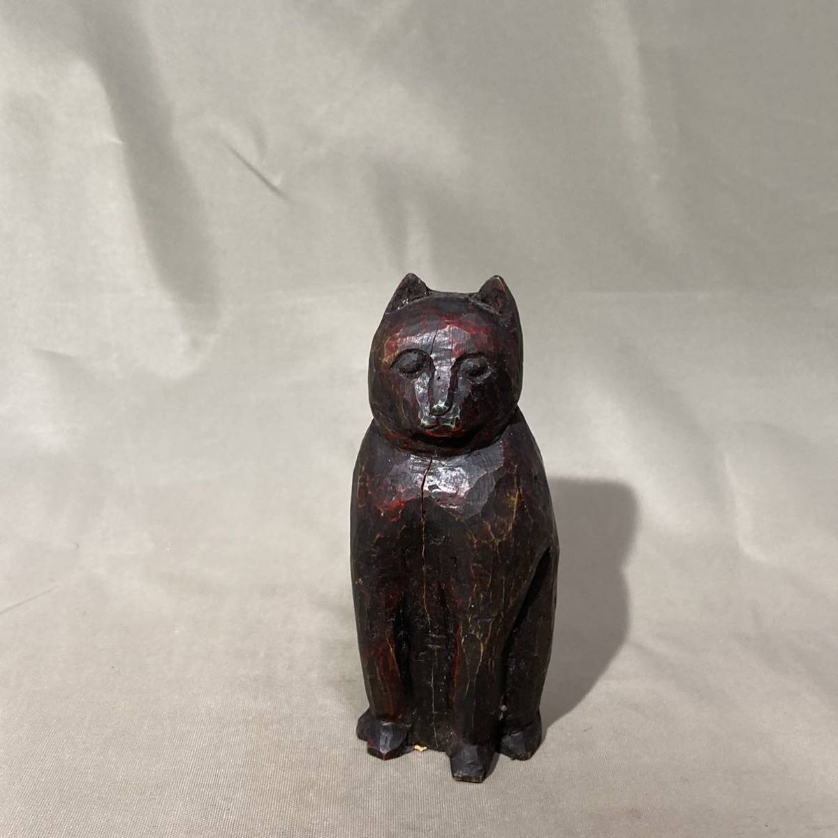 古い 木彫り 猫 ネコ ねこ 木彫 一刀彫 彫刻 人形 こけし 置物 