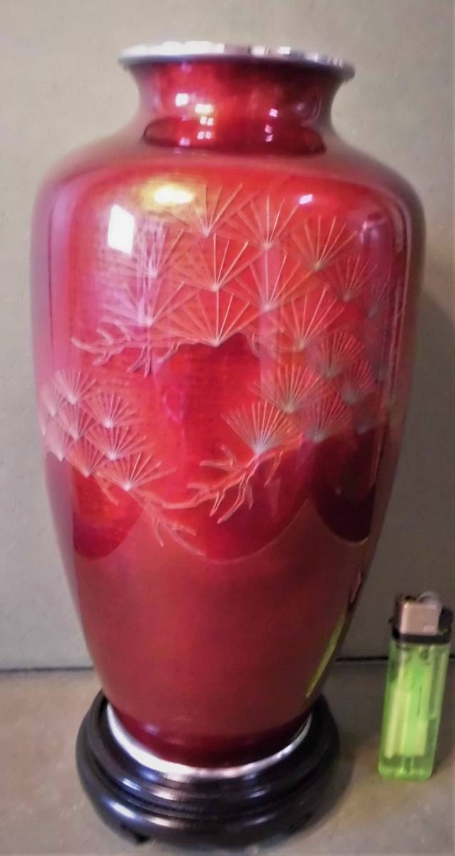 七宝焼　四君子文　花瓶　時代箱付　D　R9122B 七寶焼花瓶 ☆ 「赤花瓶 松葉紋様」 ☆ 四君子模様 有限会社佐藤七宝