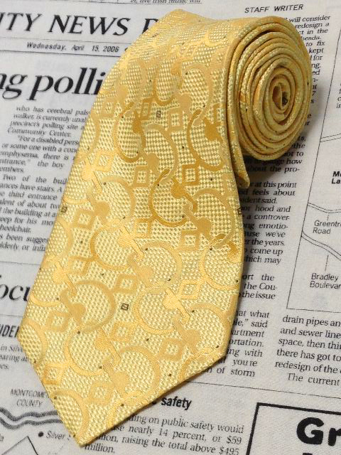 フェンディ FENDI 微光沢 ネクタイ イタリア製 シルク100% パターン柄 黄系 イエロー系 Z-006261 ゆうパケット