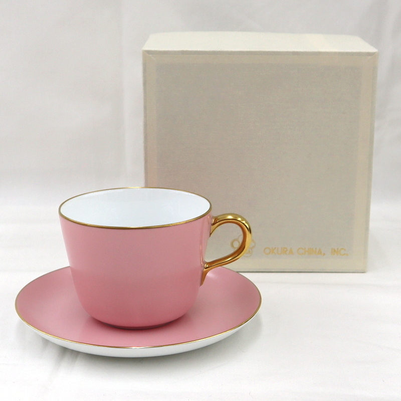 大倉陶園】色蒔き（ピンク）モーニングカップ＆ソーサー 26C-1091 漆蒔 