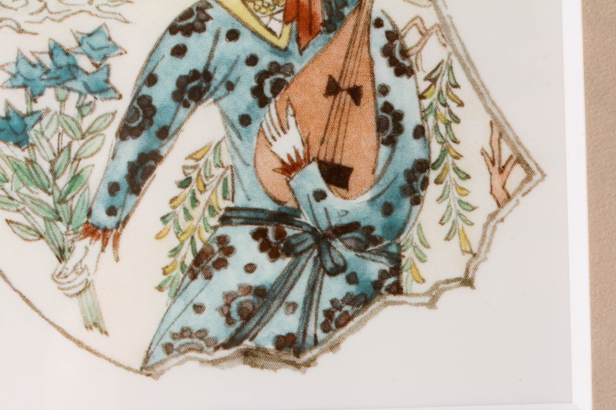 人間国宝 加藤卓男原画 幸兵衛窯『琵琶を持つ胡姫之図』陶額