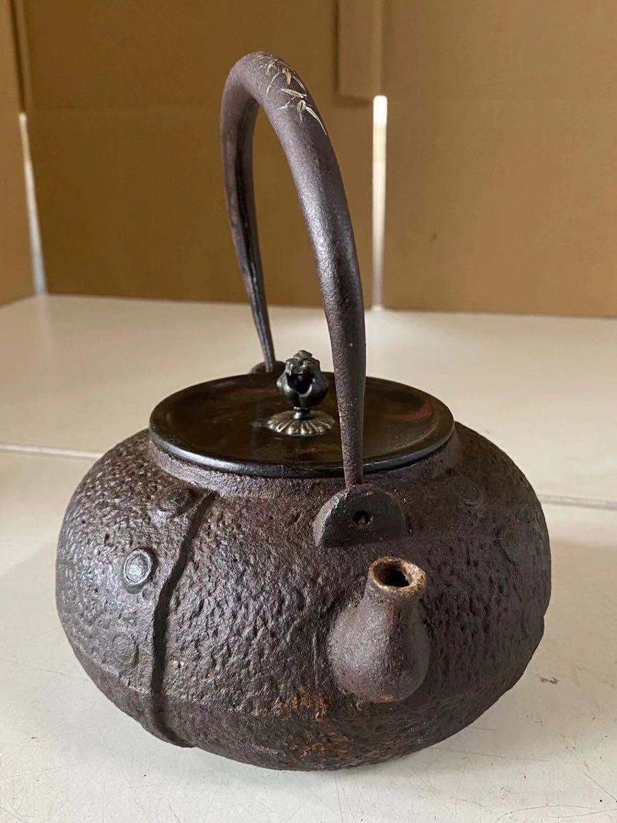 祥雲堂造 銀座銀摘 斑紫銅蓋 銀象嵌提手 柚肌 宝珠