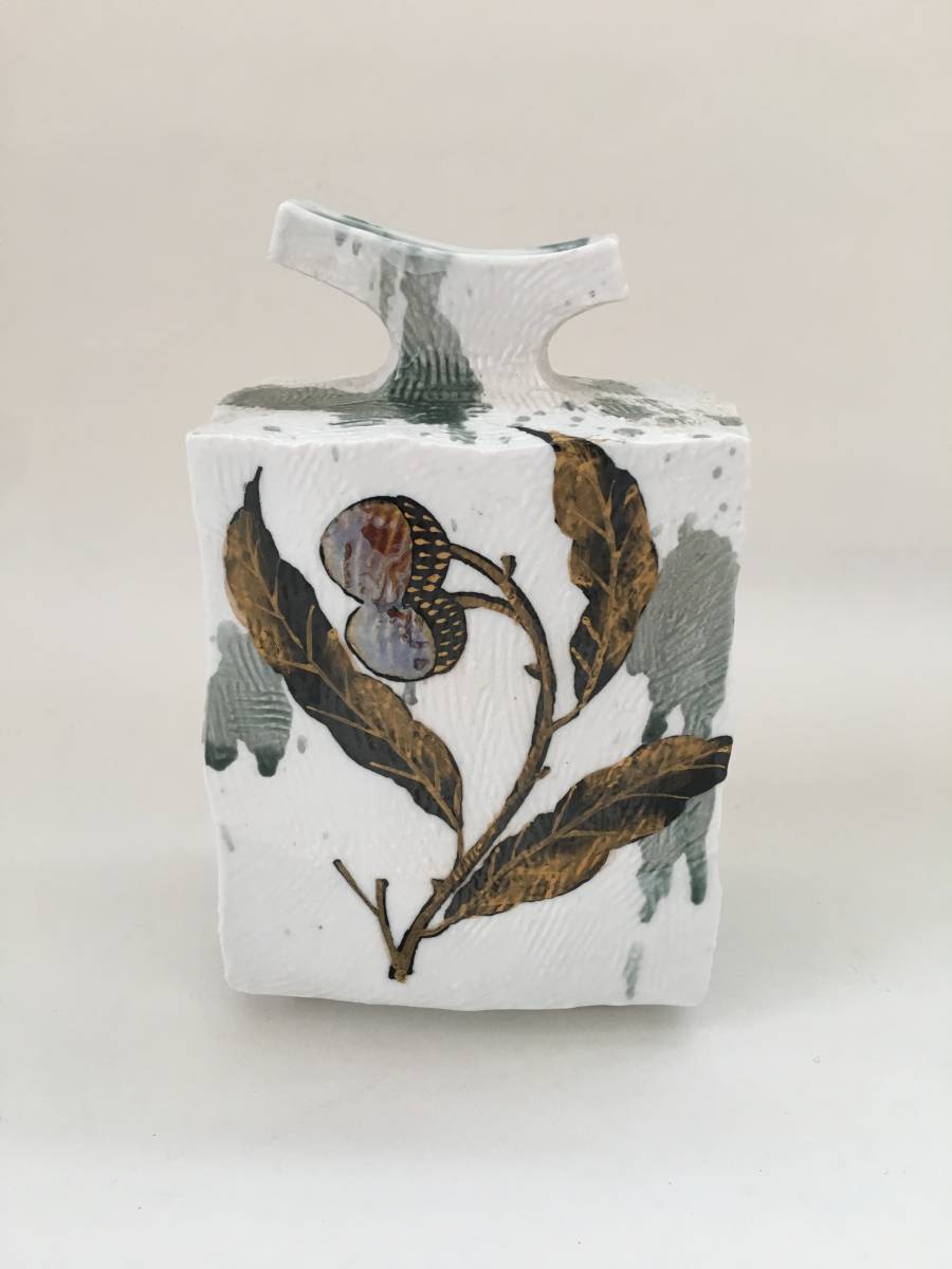 九谷焼 創正窯 未使用 金彩 花瓶 山田寿正 花入 24cm 木箱