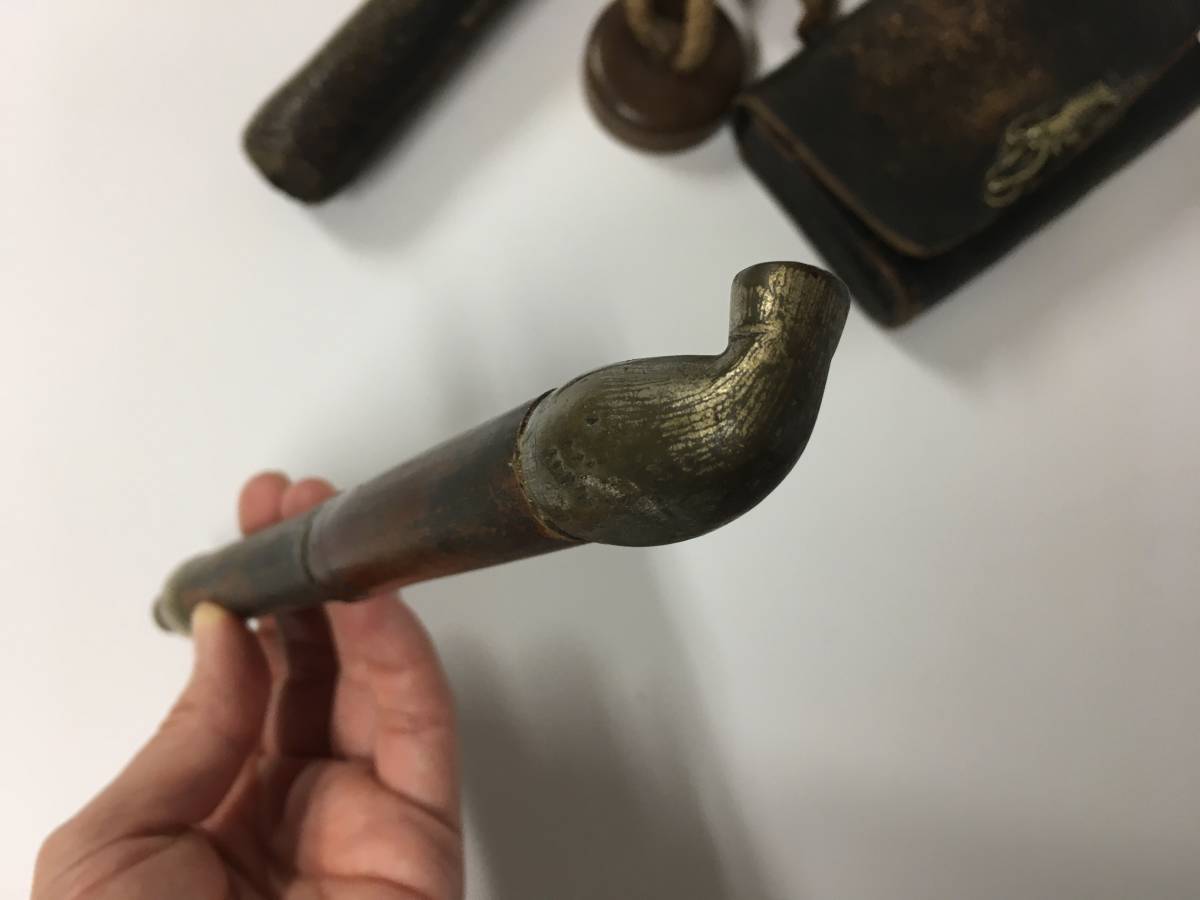 古い 大きめ キセル 煙草 煙管 竹 根付 提げ物 目貫 目抜き 伊勢海老