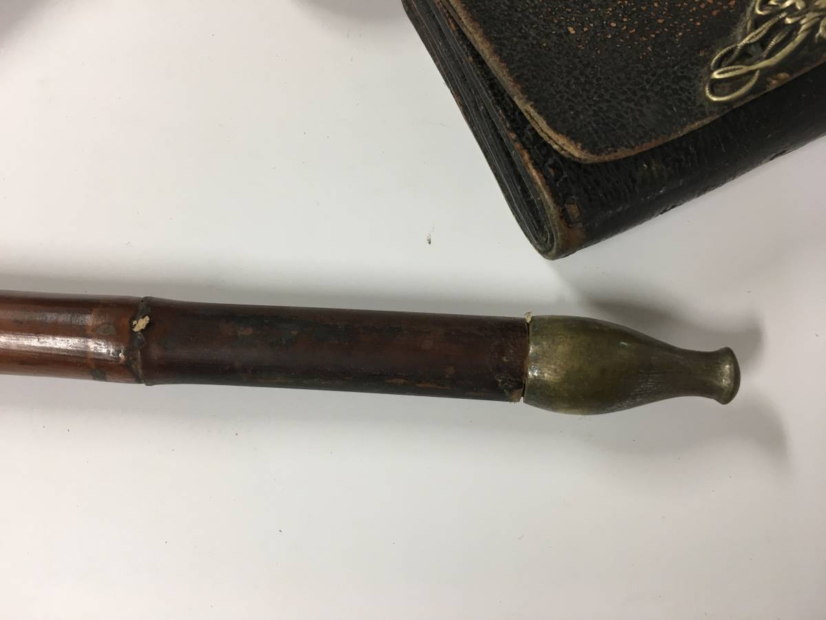 古い 大きめ キセル 煙草 煙管 竹 根付 提げ物 目貫 目抜き 伊勢海老