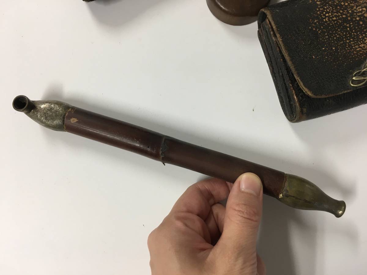 古い 大きめ キセル 煙草 煙管 竹 根付 提げ物 目貫 目抜き 伊勢海老