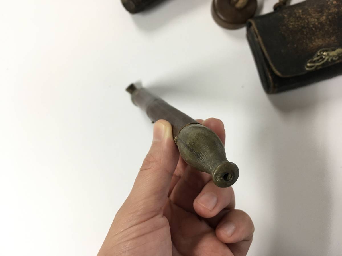 古い 大きめ キセル 煙草 煙管 竹 根付 提げ物 目貫 目抜き 伊勢海老