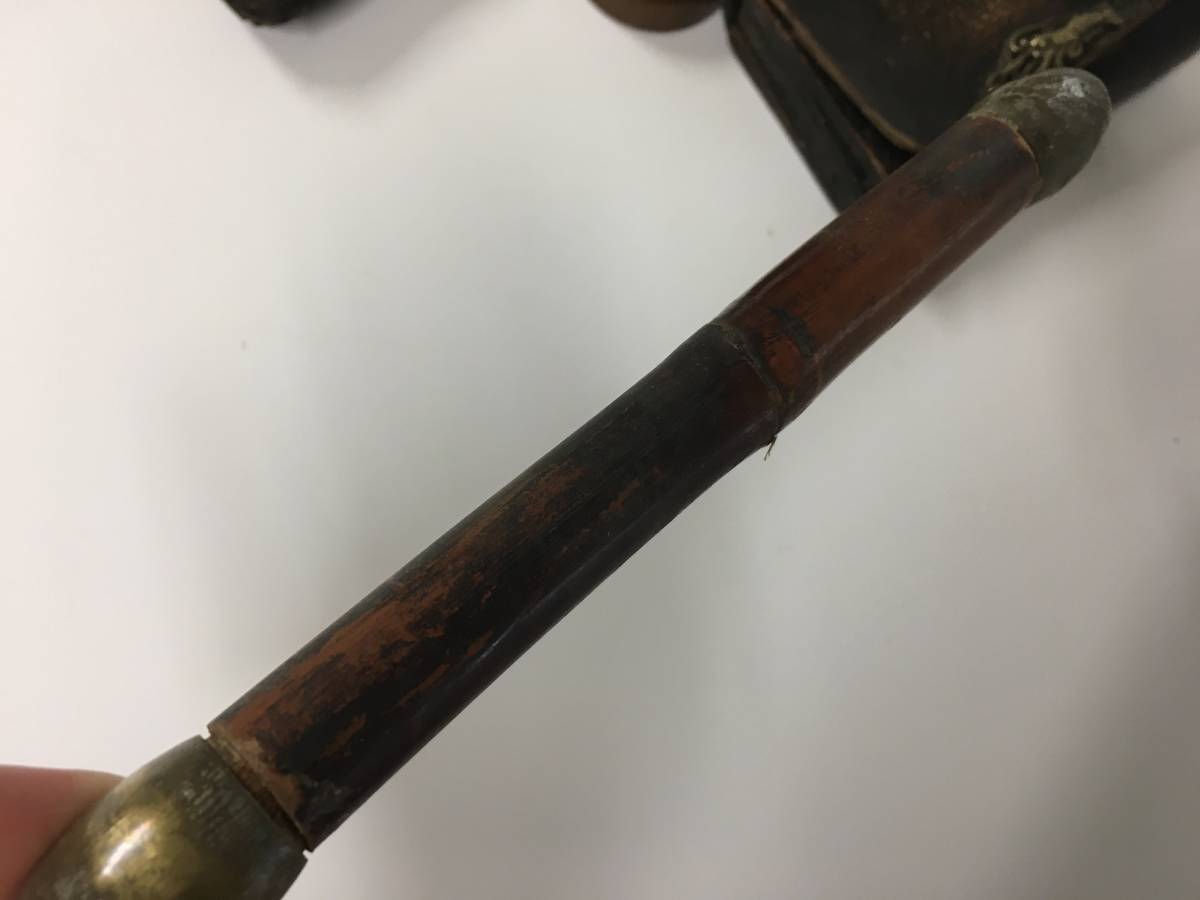古い 大きめ キセル 煙草 煙管 竹 根付 提げ物 目貫 目抜き 伊勢海老