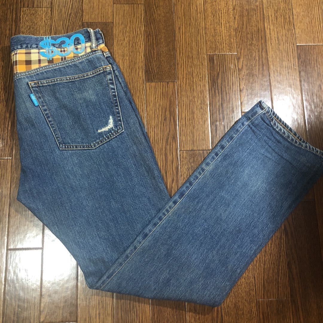 スワッガー swagger ドルマークジーンズ W30 チェック柄 クラッシュ 