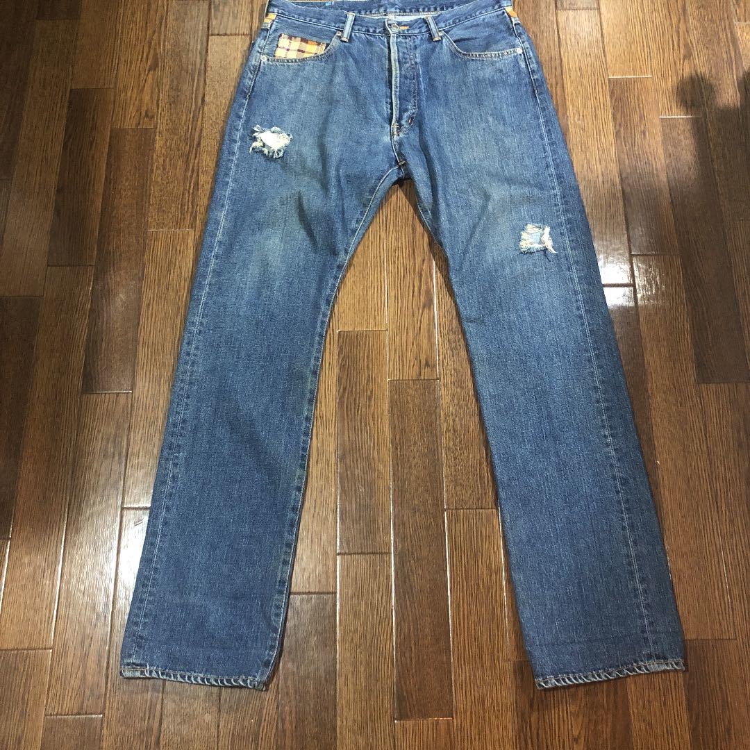 スワッガー swagger ドルマークジーンズ W30 チェック柄 クラッシュ 