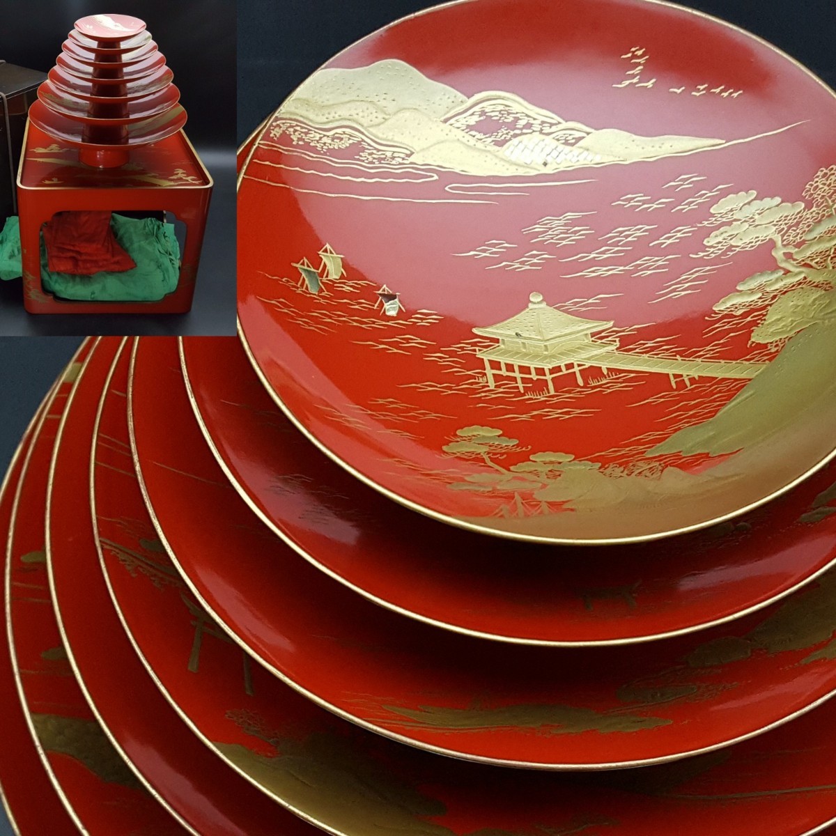 漆工芸 朱漆 金蒔絵 盃⑤ 江戸から明治時代 七組盃のひとつ 赤色 漆器