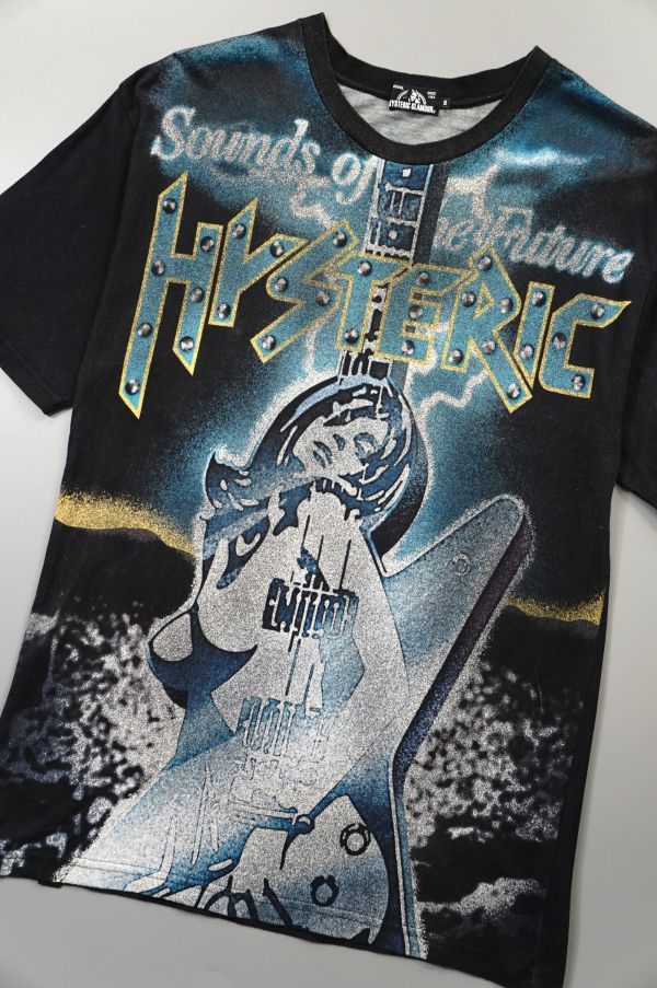 GH9820◎定価1.7万円*ヒステリックグラマー*メンズS/LIGHTNING プリント Tシャツ/半袖 クルーネックカットソー/ガールプリント*ブラック系