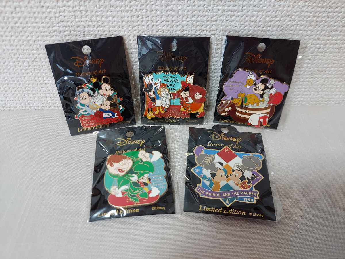 Disney ピンバッジ ミッキー　ドナルド　プルート　レア ディズニー Disney History of Art ミッキー ピンバッジ 限定品 5点