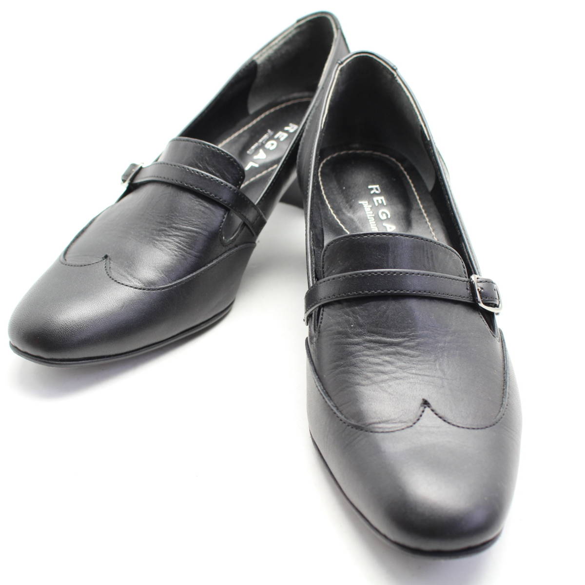 ○美品 REGAL 本革ローヒールパンプス 23.5 黒○B30 【公式通販】