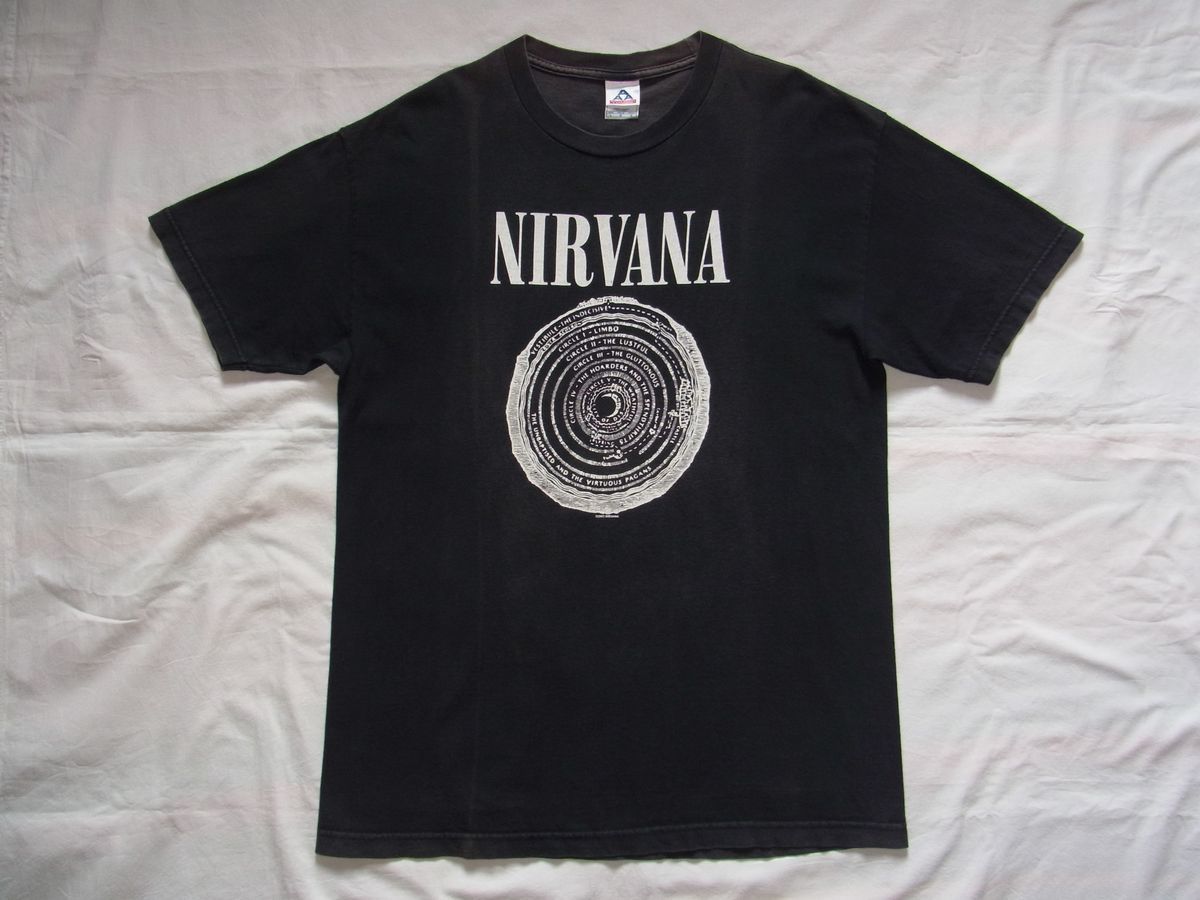  00s メキシコ製 ビンテージ NIRVANA ニルヴァーナ サークル Tシャツ sizeL 黒 USA古着 カート コバーン ロック バンド グランジ 90s(Tシャツ)｜売買されたオークション情報、yahooの商品情報をアーカ Tシャツ