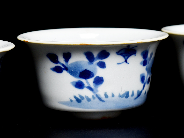 中国清時代 新渡青花煎茶碗4客 口径約5.5㎝ 東Y8-0824☆2Fタエチ 中国