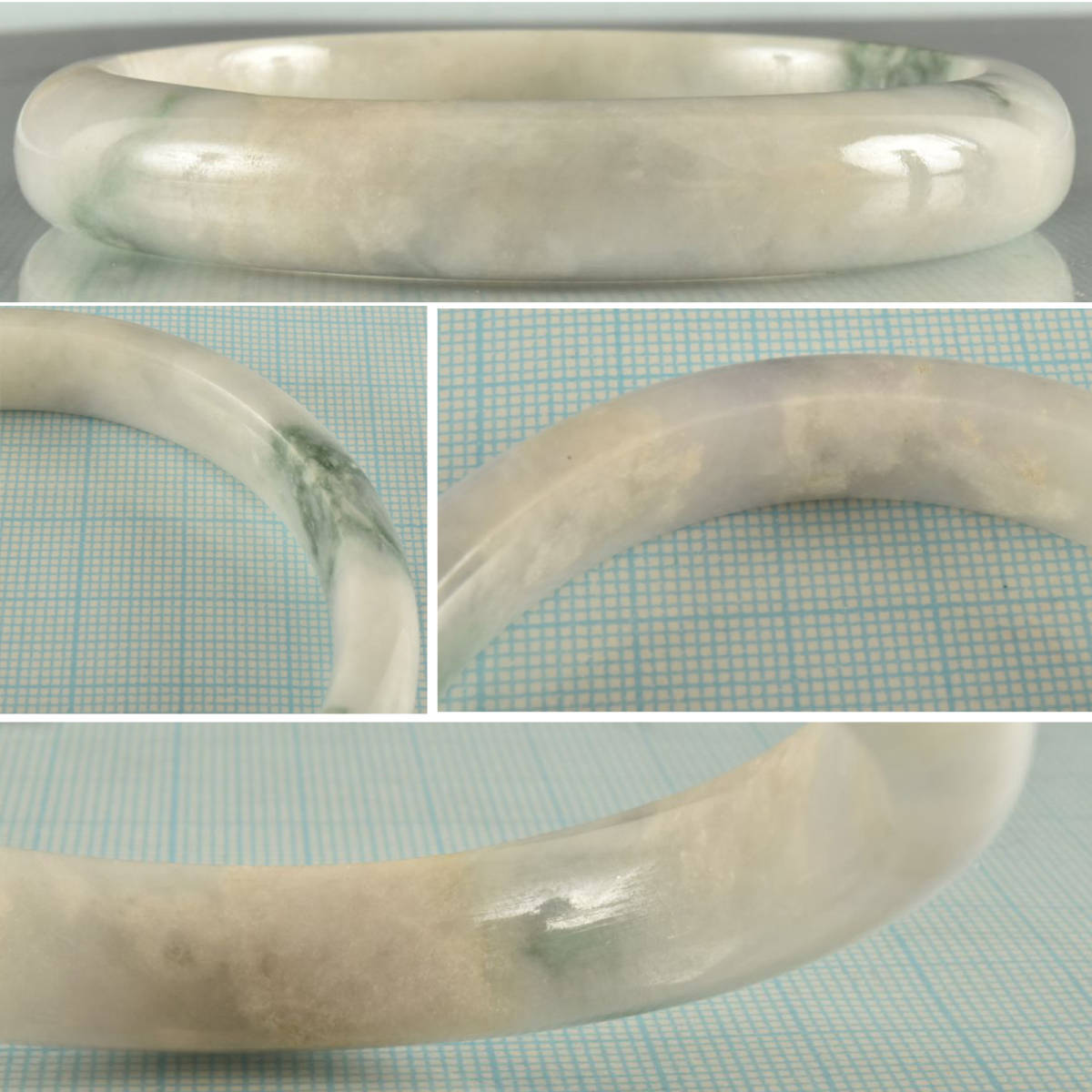 B16715 天然ジェイダイト 翡翠バングル 52.1g 中央宝石研究所 宝石