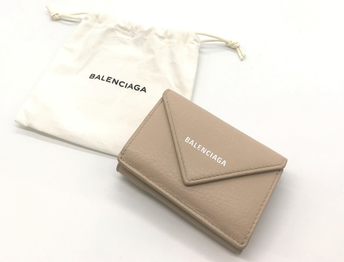 美品 BALENCIAGA バレンシアガ ペーパーミニウォレット 三つ折り財布 
