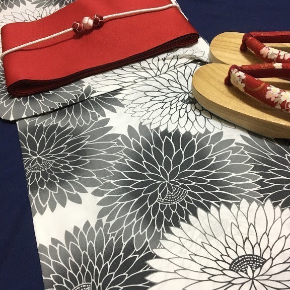呉服店購入 大正 ☆上品高貴な丸菊づくし上質大人の黒浴衣☆ 新品