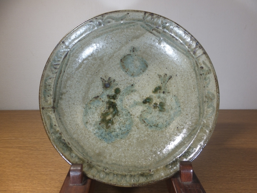 6G90 視行作 花器 瓢箪型 唐草 染付 花瓶 有田 共箱なし (初代真右