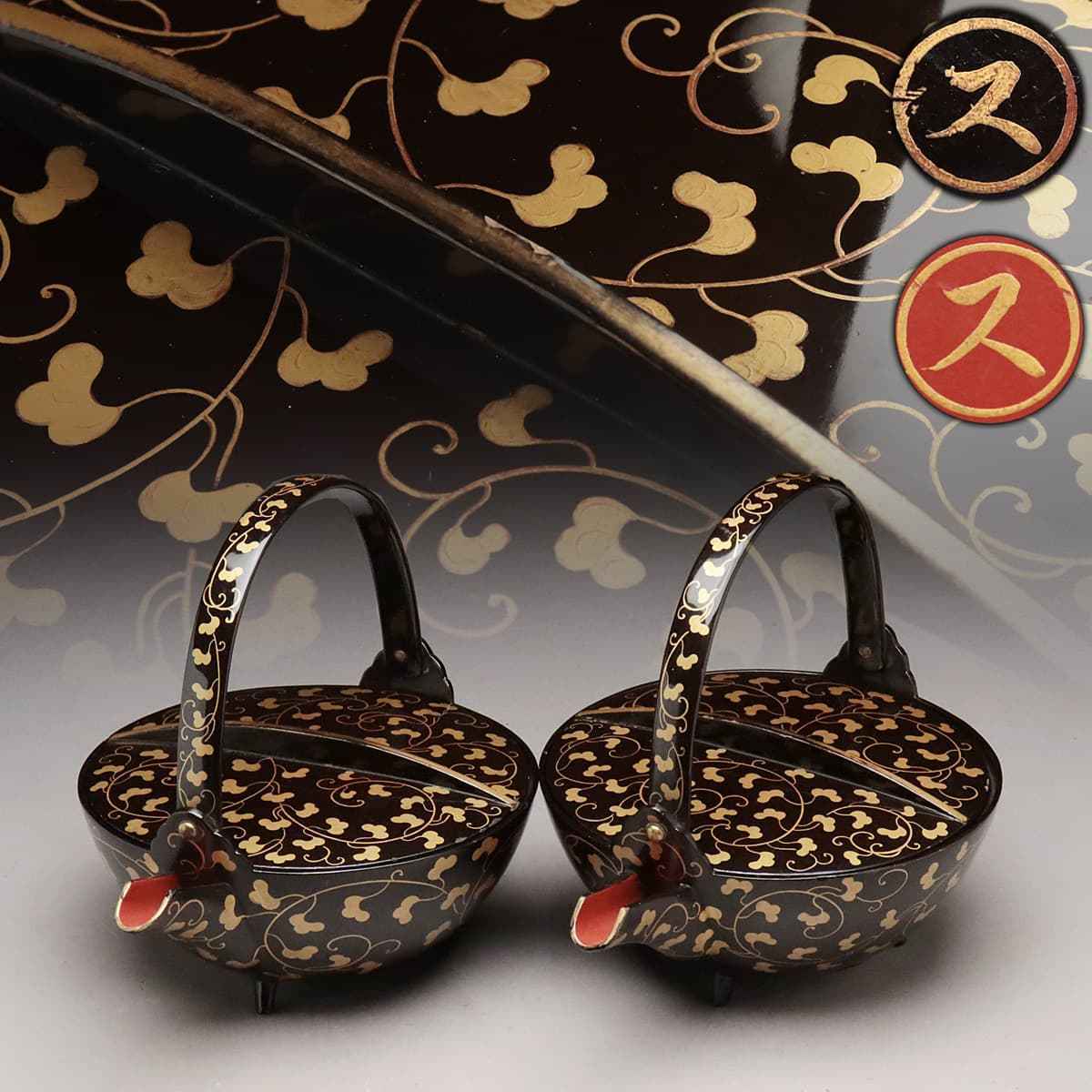P0164】茶道具 漆芸 輪島塗 塗師 大徹 造 松 蒔絵 炉縁 共箱 即決