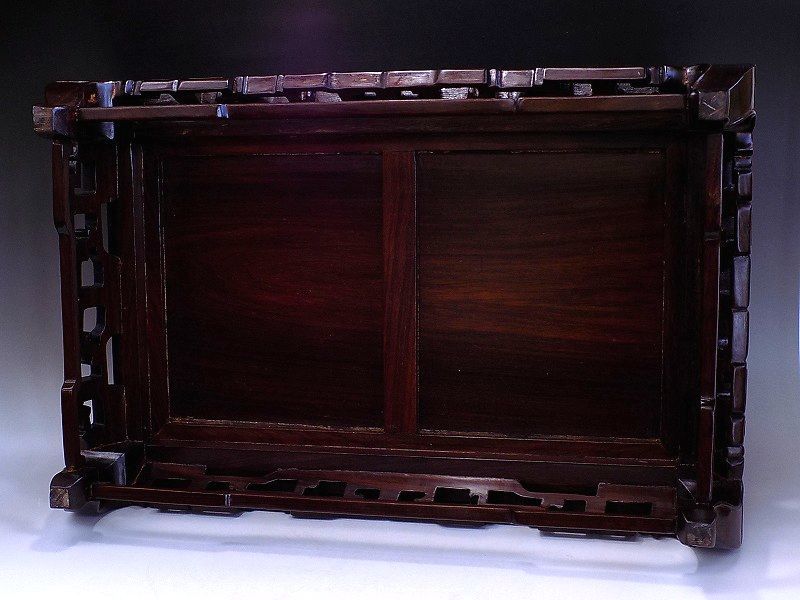 c320 技工名品 中国 美品 紫檀 造 花台 平卓 唐草 透彫 横51.3cm 唐木