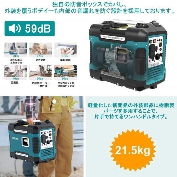 即決】防音型インバーター式発電機 正弦波 最大出力1.88Kw 50/60Hz対応 