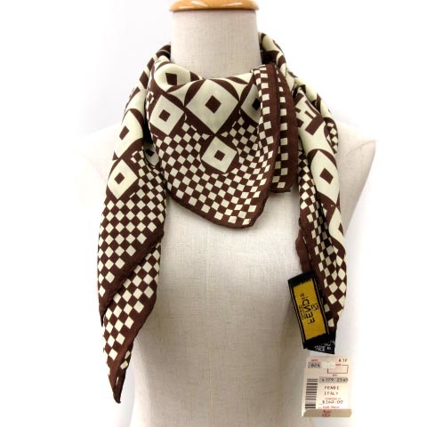 未使用品 フェンディ FENDI スカーフ ストール 大判 シルク100% ロゴ  