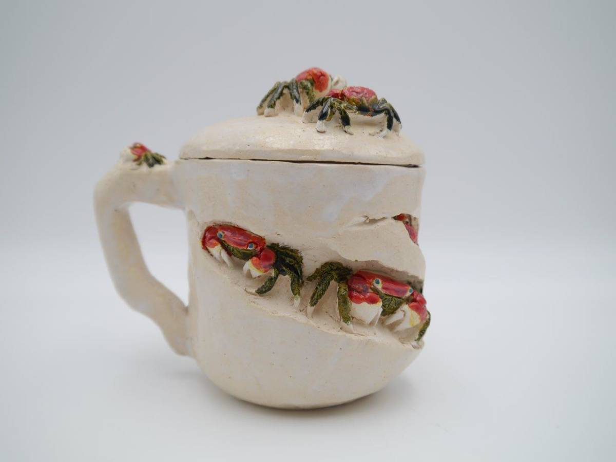 水月焼 マグカップ 天神蟹 蓋つき 伊予水月 楽山焼 二六焼 昌山焼 伊予